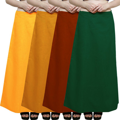 GEBISA Womens's Solid pattern-(Pack of-4)-Lyellow-Dyellow-Dorange-rama Cotton Blend Petticoat(XL)