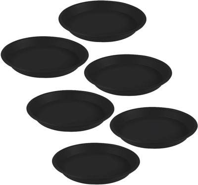 TrustBasket UV Treated 7.6 inch Bottom Tray(Plate/Saucer) Suitable for 12 inch Plastic Pot - Black Color - Set of 6 Plant Container Set(Pack of 6, Plastic)