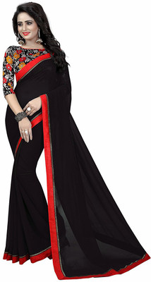 Gitu Fashions Solid/Plain Bollywood Georgette Saree(Black)