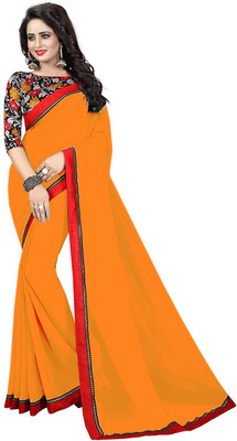 Gitu Fashions Solid/Plain Bollywood Georgette Saree(Orange)