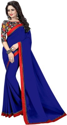 Vishnu Creations Self Design Bollywood Georgette Saree(Dark Blue)