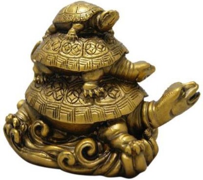 GOLDENTIP Feng Shui Three Tiered Tortoises For Health Wealth And Luck Decorative Showpiece - Decorative Showpiece  -  8 cm(Wood, Gold)