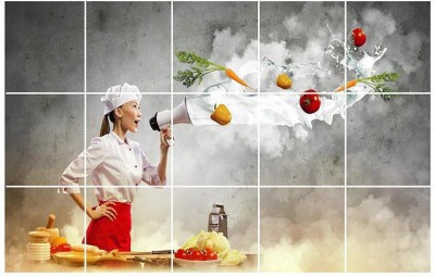 sp decals 91 cm Chef Cooking Kitchen Wall Sticker Covering Area Self Adhesive Sticker(Pack of 1)