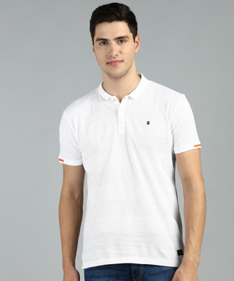 Louis Philippe Jeans Striped Men Polo Neck White T-Shirt