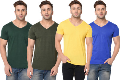 Adorbs Solid Men V Neck Yellow, Blue, Dark Green T-Shirt