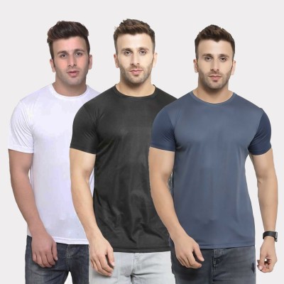 TQH Solid Men Round Neck White, Black, Grey T-Shirt