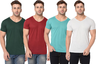 Jangoboy Solid Men V Neck Green, White, Maroon T-Shirt