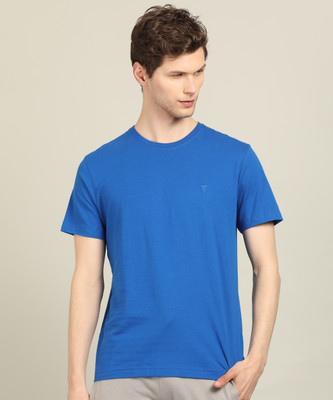 VAN HEUSEN Solid Men Round Neck Blue T-Shirt