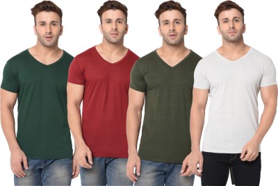 Adorbs Self Design, Solid Men V Neck Dark Green, Maroon, Grey T-Shirt