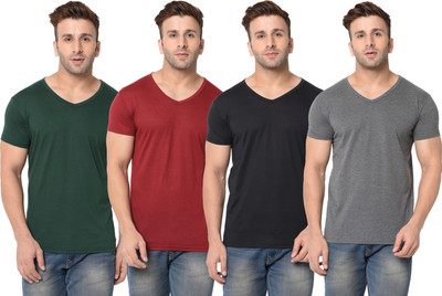 Adorbs Self Design, Solid Men V Neck Multicolor T-Shirt