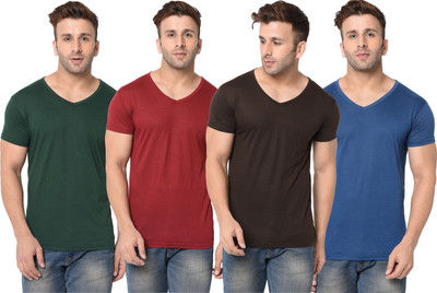 Jangoboy Self Design, Solid Men V Neck Multicolor T-Shirt
