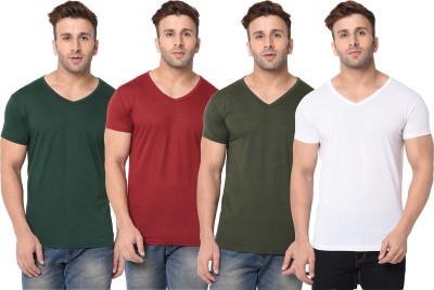 Jangoboy Solid Men V Neck White, Green, Maroon T-Shirt