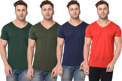Jangoboy Solid Men V Neck Dark Blue, Red, Green T-Shirt
