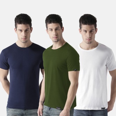 Young trendz Solid Men Round Neck Dark Green, White, Blue T-Shirt