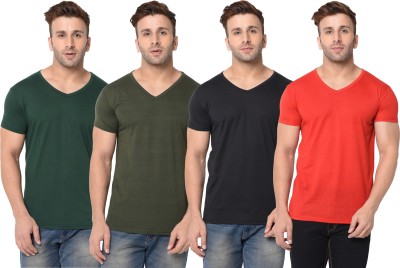 Adorbs Self Design, Solid Men V Neck Red, Black, Dark Green T-Shirt