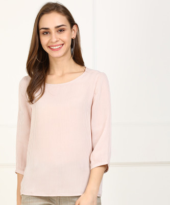 van-heusen-casual-regular-sleeve-striped-women-white-beige-top