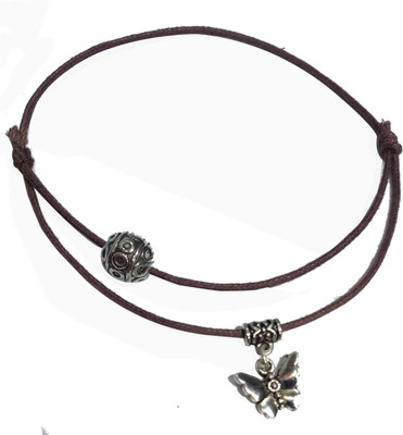 Gurjari Jewellers Adjustable Thread anklet in two layer with oxidised Beads and buterfly hanging/nazariya anklet Cotton Dori Anklet