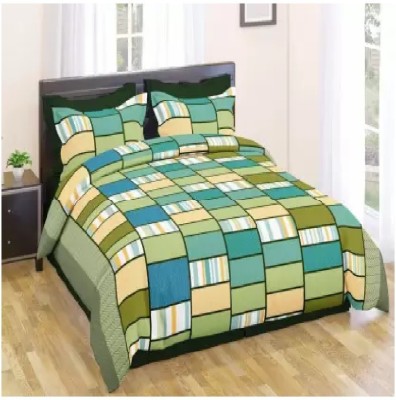 Home Readiness 185 TC Polycotton Double Geometric Flat Bedsheet(Pack of 1, Green)