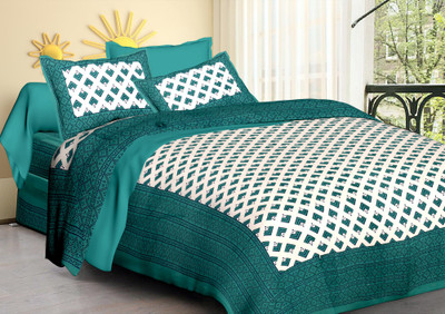 Dev innovation 120 TC Cotton Double Printed Flat Bedsheet(Pack of 1, Sky)