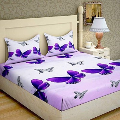Bapoli fab 144 TC Microfiber Double Floral Fitted (Elastic) Bedsheet(Pack of 1, White)