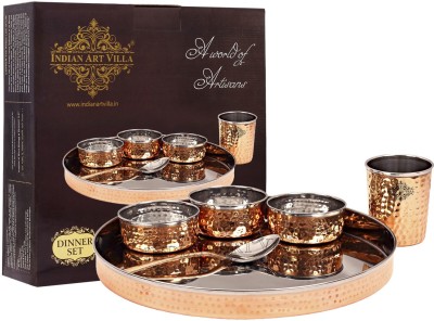 IndianArtVilla Pack of 6 Copper Hammered Steel Copper Thali Dinner Set, Dinnerware & Tableware , 6 Pieces Dinner Set(Brown)