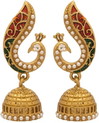 MissMister Gold Plated Colourful Beaded Peacock Jhumki for Women and Girls Pearl Brass Jhumki Earring