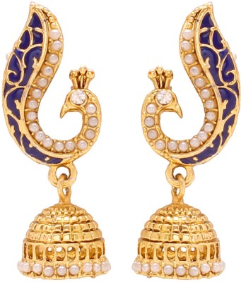 MissMister Gold Plated Beaded Peacock Jhumki for Women and Girls Pearl Brass Jhumki Earring