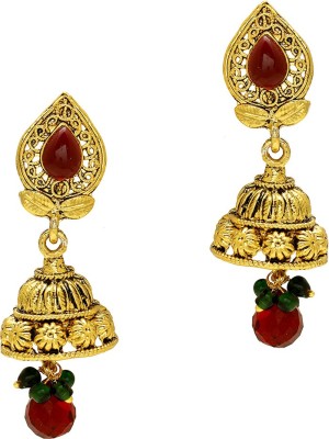 memoir Gold plated Brass heritage Red, Bridal Wedding Jhumki Earrings for Women Brass Jhumki Earring