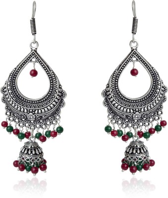 Waama Jewels Silver Plated Oxidized Bali Jhumki Earring Traditional Fashion Jewellery for Women & Girls Brass Drops & Danglers