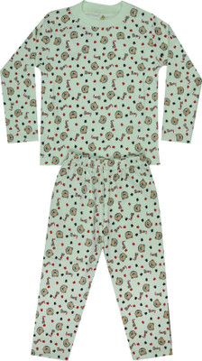 KABOOS Kids Nightwear Girls Printed Cotton Blend(Multicolor Pack of 1)