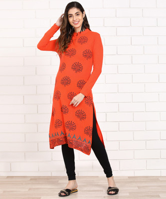 Anmi Printed Women Straight Kurta(Orange)