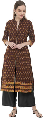 AKASH INDIA Women Floral Print Frontslit Kurta(Brown)