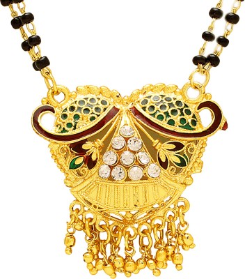 MissMister Gold plated CZ with Meenakari Gujarti Mangalsutra Tanmaniya wedding Bridal jewellery necklace for Women  Brass Mangalsutra