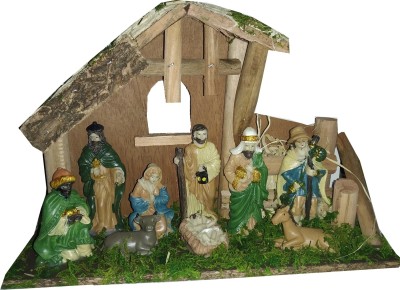 salvusappsolutions Beautifully Handmade Wood Hut with Marble Power Made Mary Joseph Baby for Christmas Assembled 5 cm Pack of 10