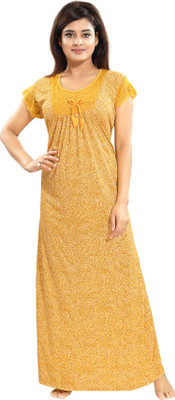 KHOOBS Women Nighty(Yellow)