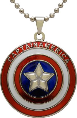 MissMister Stainless Steel, Captain America Inspired Round Chain Pendant Necklace for Men Silver Stainless Steel