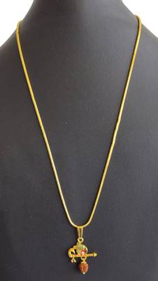 Khushal gold plated krishna bansuri with rudraksh bead design Pendant Chain Gold-plated Pendant Set For Men & Women Gold-plated Brass, Alloy, Wood Pendant Set