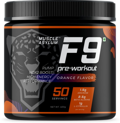 Muscle Asylum F9 Pre-Workout - 50 Servings BCAA(400 g, Orange)