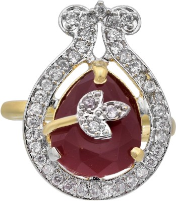 Dzinetrendz DzineTrendz Gold Plated, Mangal Kalash Design, Faux Burma Ruby & Imitation Diamond, Fashion Finger Ring Women  Brass Cubic Zirconia Gold Plated Ring