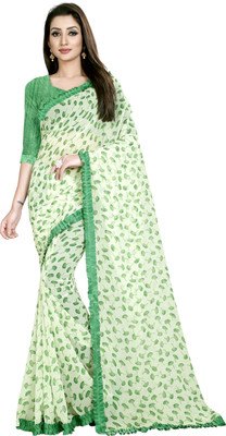 AAENA Printed Bollywood Georgette Saree(Green)