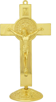 Memoir Gold plated Crucifix Cross stand Home décor Christian Jesus Christ Decorative Showpiece  -  12 cm(Brass, Gold)