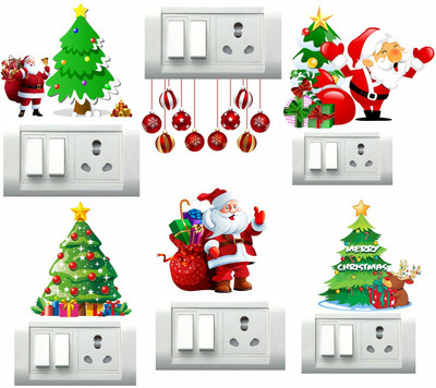 Decor Villa 14 cm Christmas Switch Board Removable Sticker(Pack of 6)
