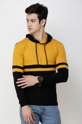 Wrath Colorblock Men Hooded Neck Black, Yellow T-Shirt