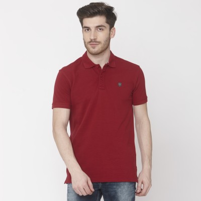 Mufti Solid Men Collared Neck Maroon T-Shirt