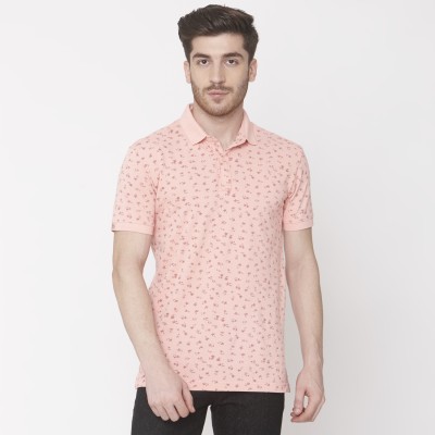Mufti Printed Men Polo Neck Pink T-Shirt