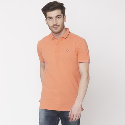 Mufti Solid Men Polo Neck Orange T-Shirt