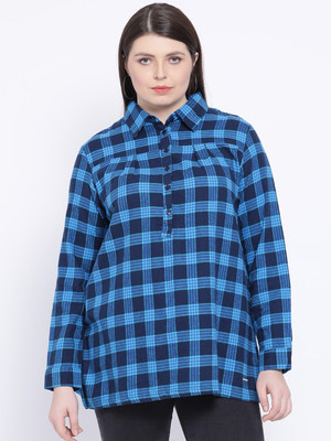 OXOLLOXO Casual Full Sleeve Checkered Women Blue Top