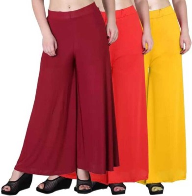 Swastik Stuffs Relaxed Women Red, Maroon, Yellow Trousers