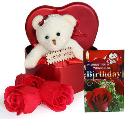 Saugat Traders Artificial Flower, Soft Toy, Greeting Card Gift Set