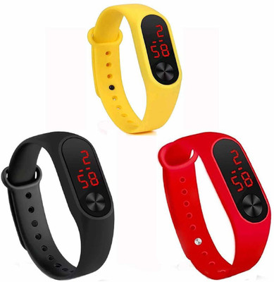 real Silicone Led Magnet Band Combo of 3 yellow, red And Black Digital Watch - For Men & Women Silicone Led Magnet Band Combo of 3 yellow , red And Black Digital Watch - For Men & Women Digital Watch - For Boys & Girls